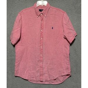 Polo Ralph Lauren Mens L SS Button Down Pink Preppy 100% Linen  Shirt